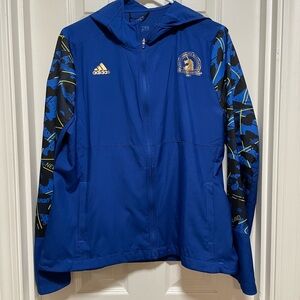 Official 2021 Boston Marathon Blue and Gold Hooded Running Jacket